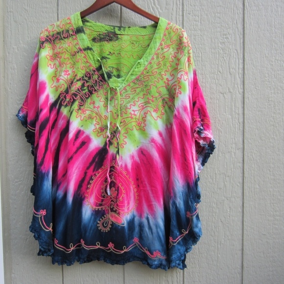 None Tops - Women's Poncho Top, size‎ XL-XXL?? Pullover Tie Dye Summer comfort Multi color